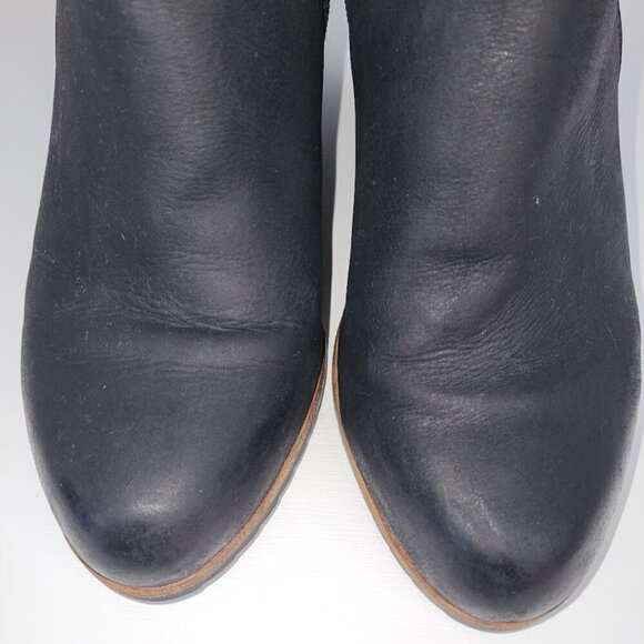 Biala Black Leather Wedge Ankle Boots Side Zip Ankle Buckle Bootie Women’s SZ 37 - Picture 4 of 13